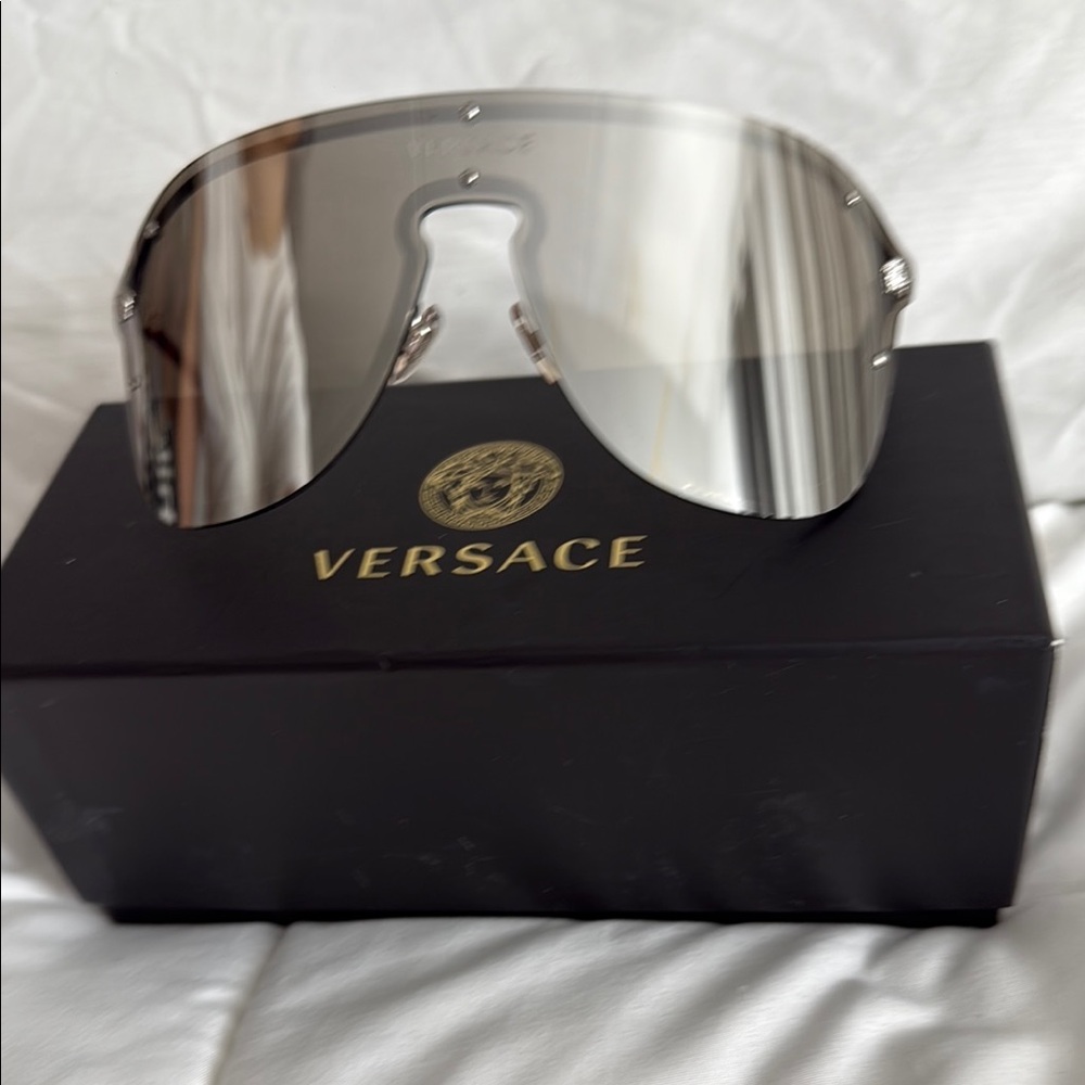 Versace Metallic Gray Shield Sunglasses
